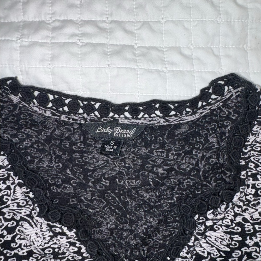 Lucky Brand Black & White Lace-Trim Sleep Tee